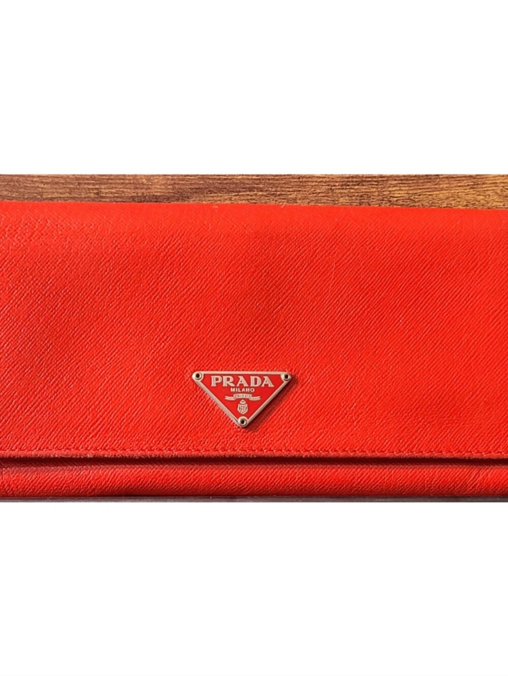 Prada Saffiano leather Continental Wallet Triangle Logo Red Long Luxury
